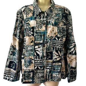 Additions by Chico’s Size 16 Teal Print Twill Jacket Casual Unlined